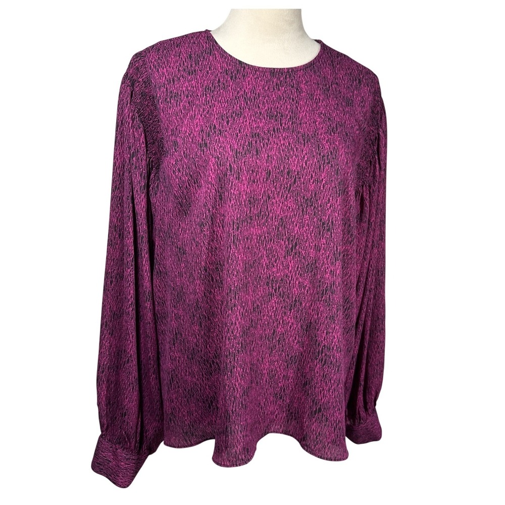 Worthington Scribble Geo‎ PInk Black Long Sleeve Blouse Women XL Professional